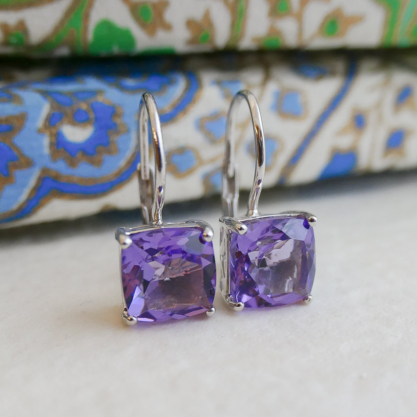 Amethyst Silver Leverback Earrings