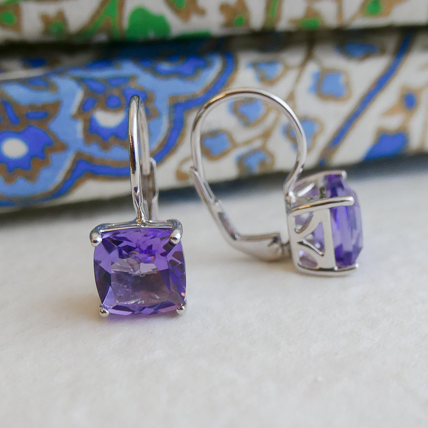 Amethyst Silver Leverback Earrings