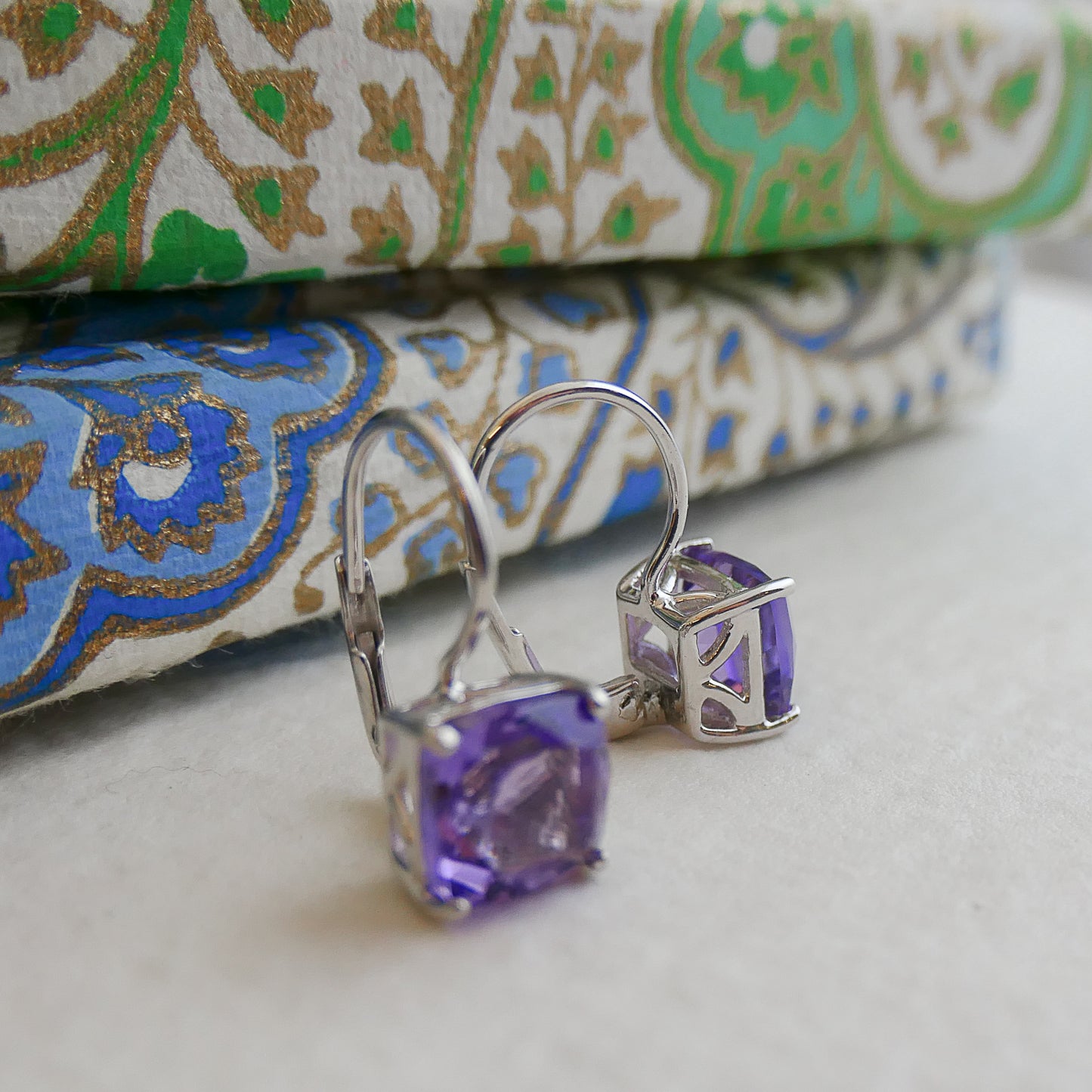 Amethyst Silver Leverback Earrings