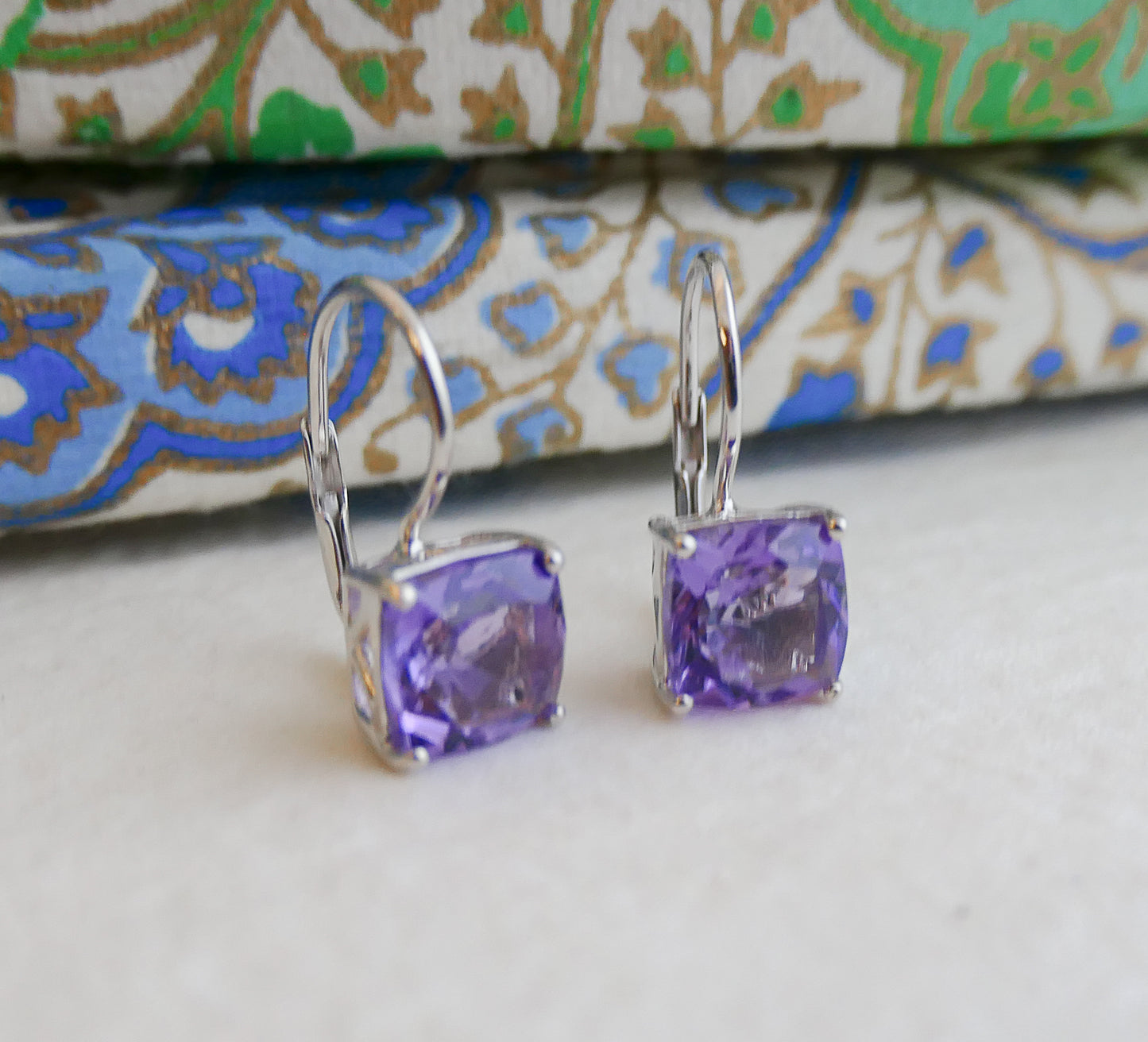 Amethyst Silver Leverback Earrings