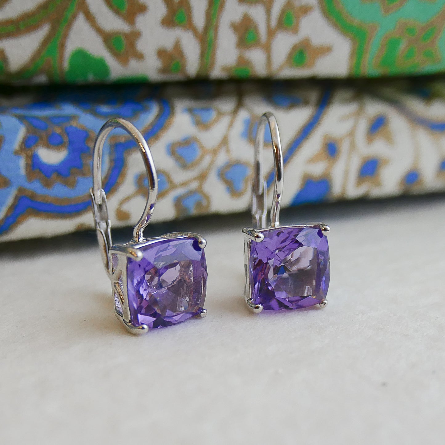 Amethyst Silver Leverback Earrings