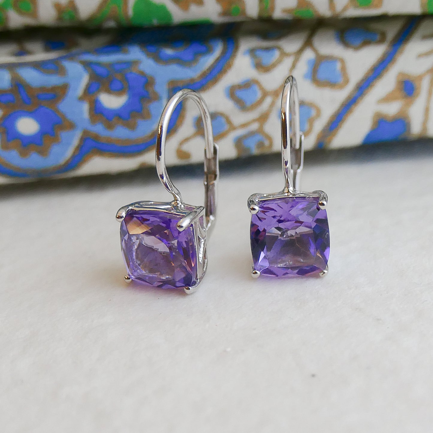 Amethyst Silver Leverback Earrings