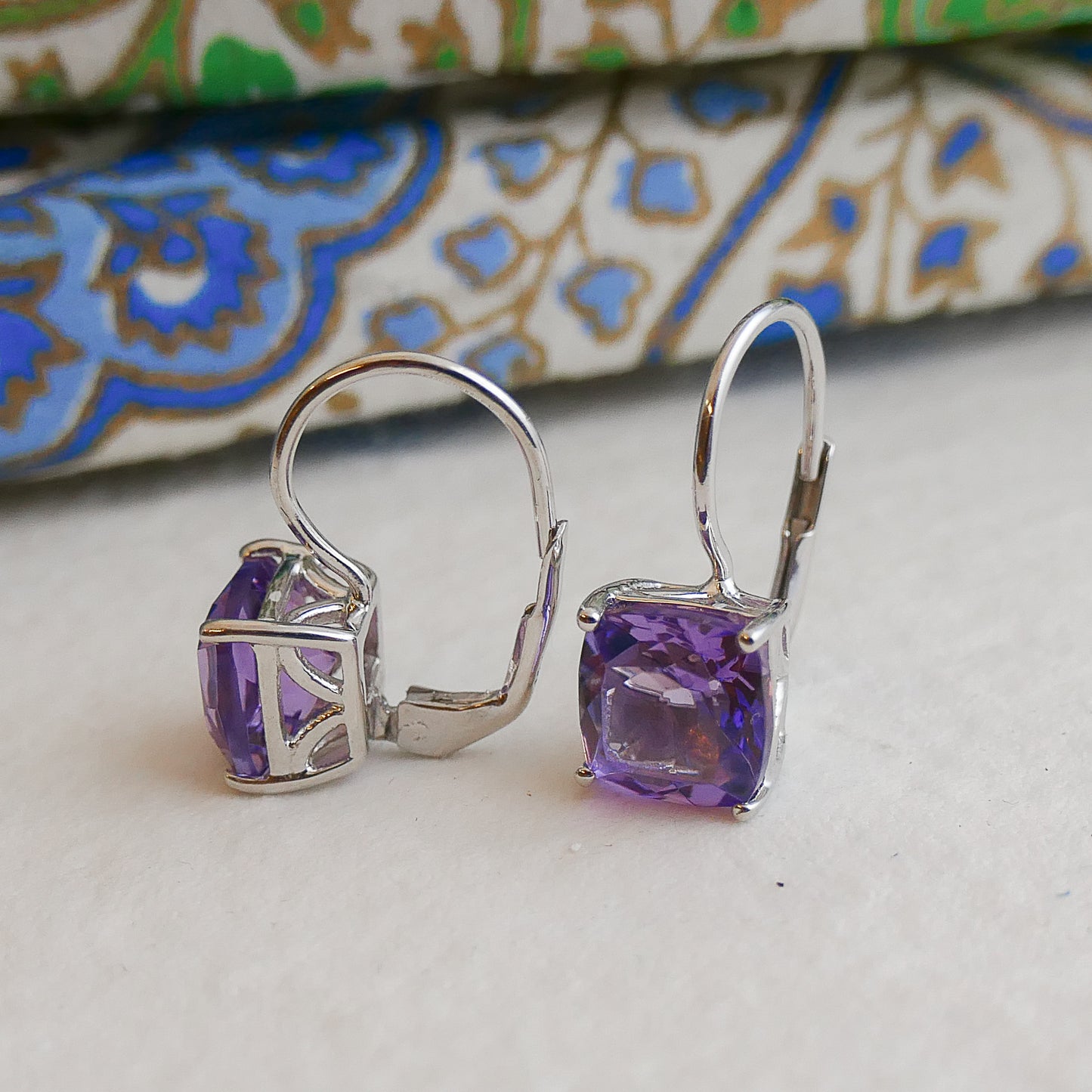 Amethyst Silver Leverback Earrings