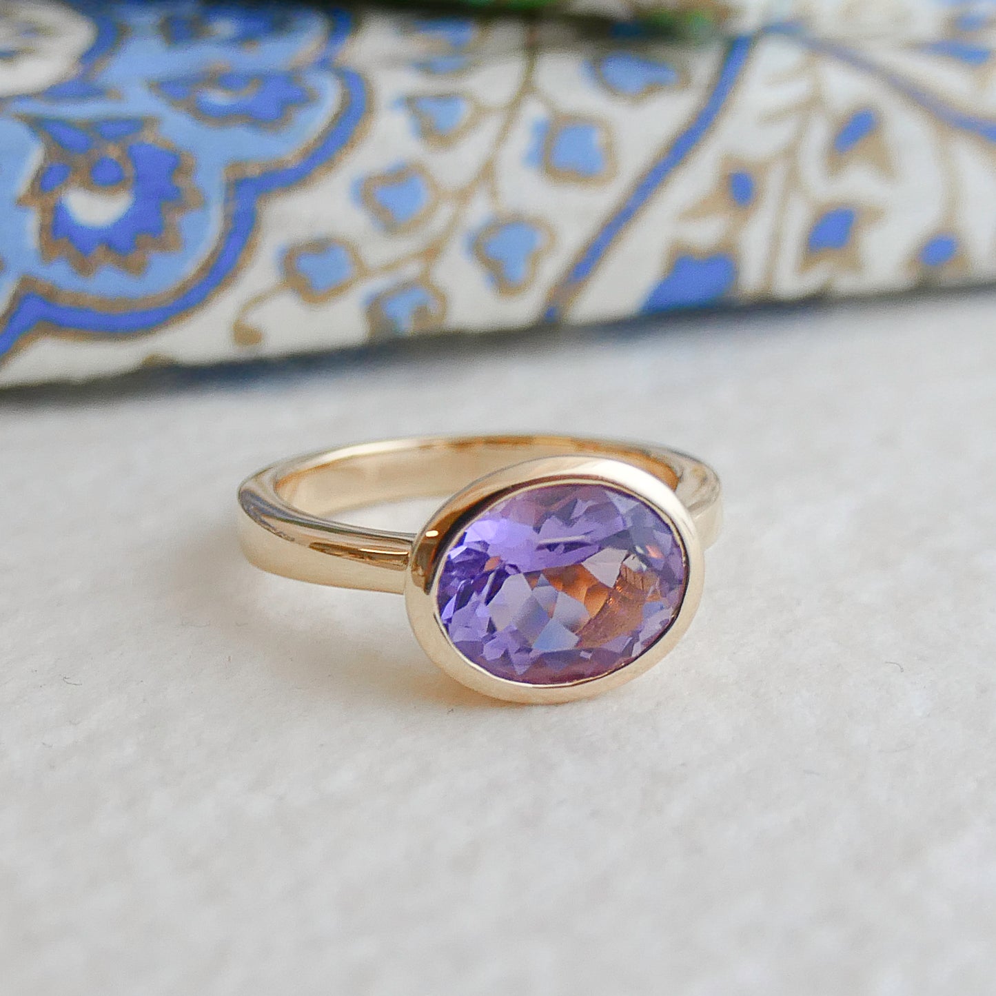 8x10mm Oval Amethyst Gold Plated Sterling Silver Ring