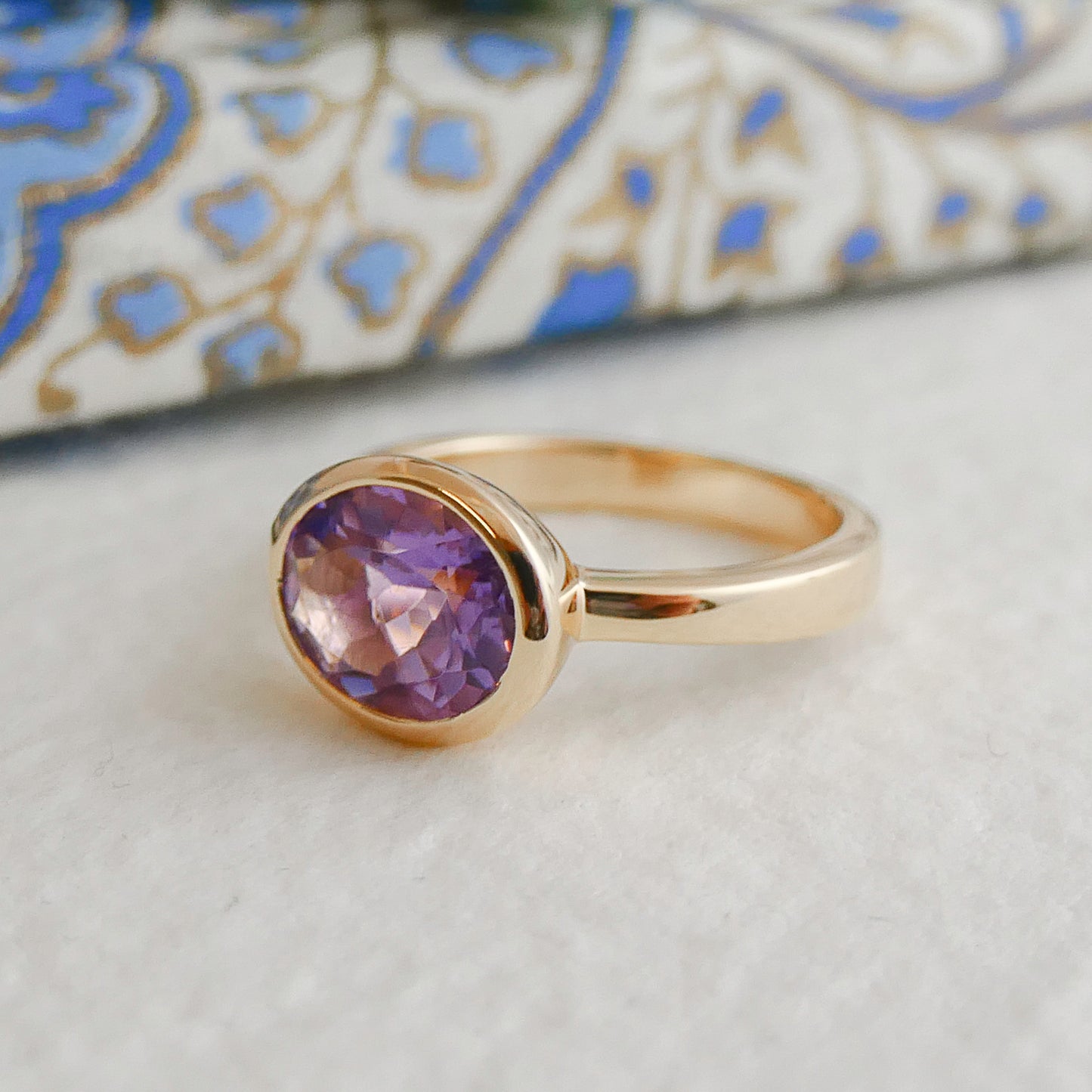 8x10mm Oval Amethyst Gold Plated Sterling Silver Ring