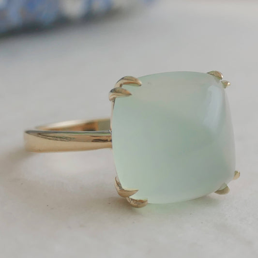 12mm Aqua Chalcedony Gold Plated Sterling Silver Ring