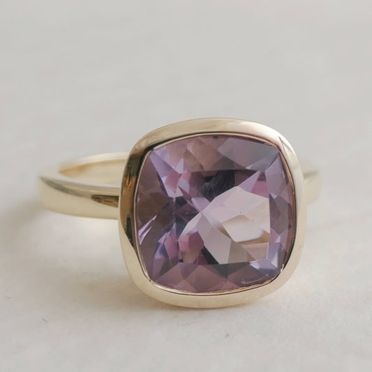 10mm Cushion Cut Amethyst Gold Plated Sterling Silver Ring