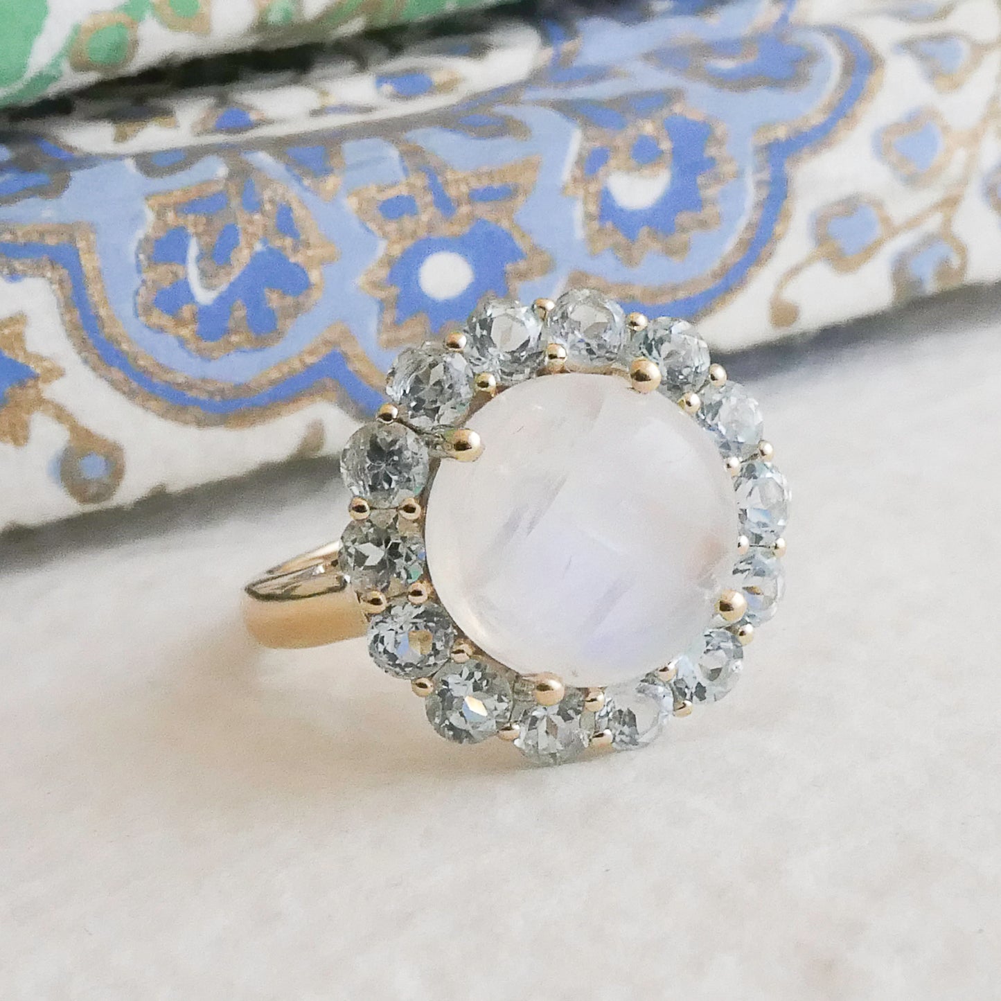 Moonstone and Blue Topaz 14kt Yellow Gold Cocktail Ring - Size 7