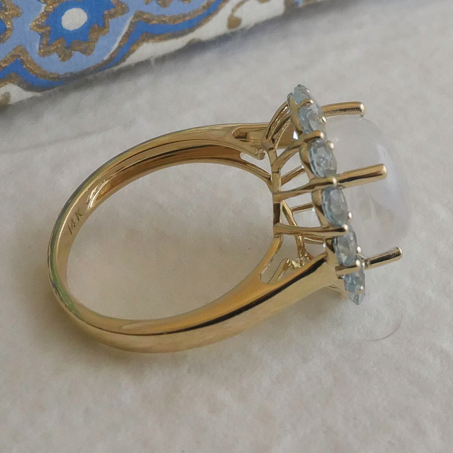 Moonstone and Blue Topaz 14kt Yellow Gold Cocktail Ring - Size 7