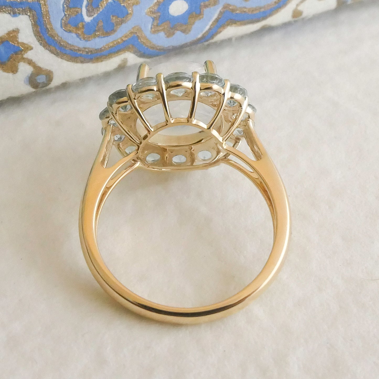 Moonstone and Blue Topaz 14kt Yellow Gold Cocktail Ring - Size 7