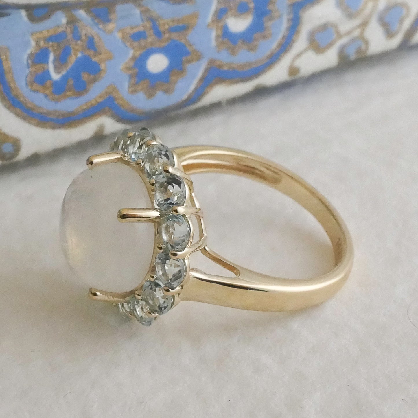 Moonstone and Blue Topaz 14kt Yellow Gold Cocktail Ring - Size 7