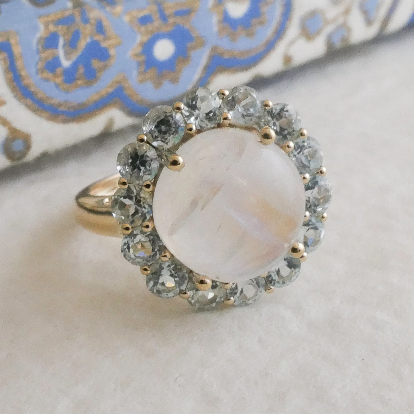 Moonstone and Blue Topaz 14kt Yellow Gold Cocktail Ring - Size 7