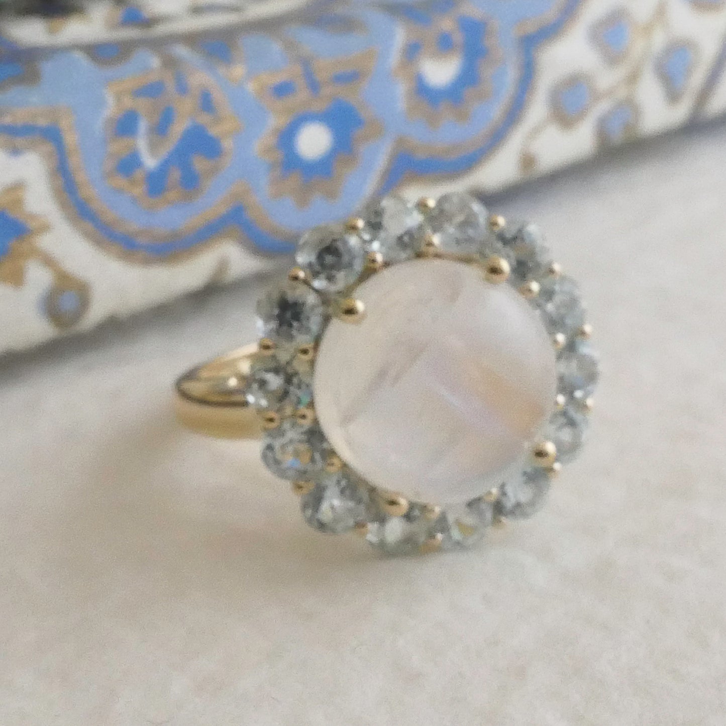 Moonstone and Blue Topaz 14kt Yellow Gold Cocktail Ring - Size 7