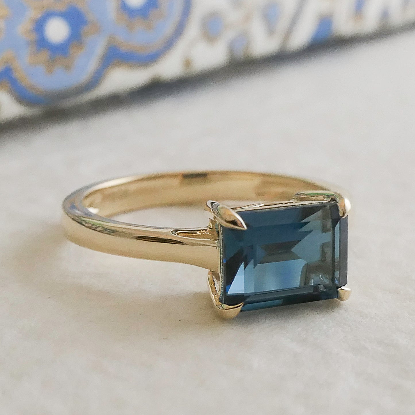 London Blue Topaz Baguette 14kt Yellow Gold Ring - Size 7