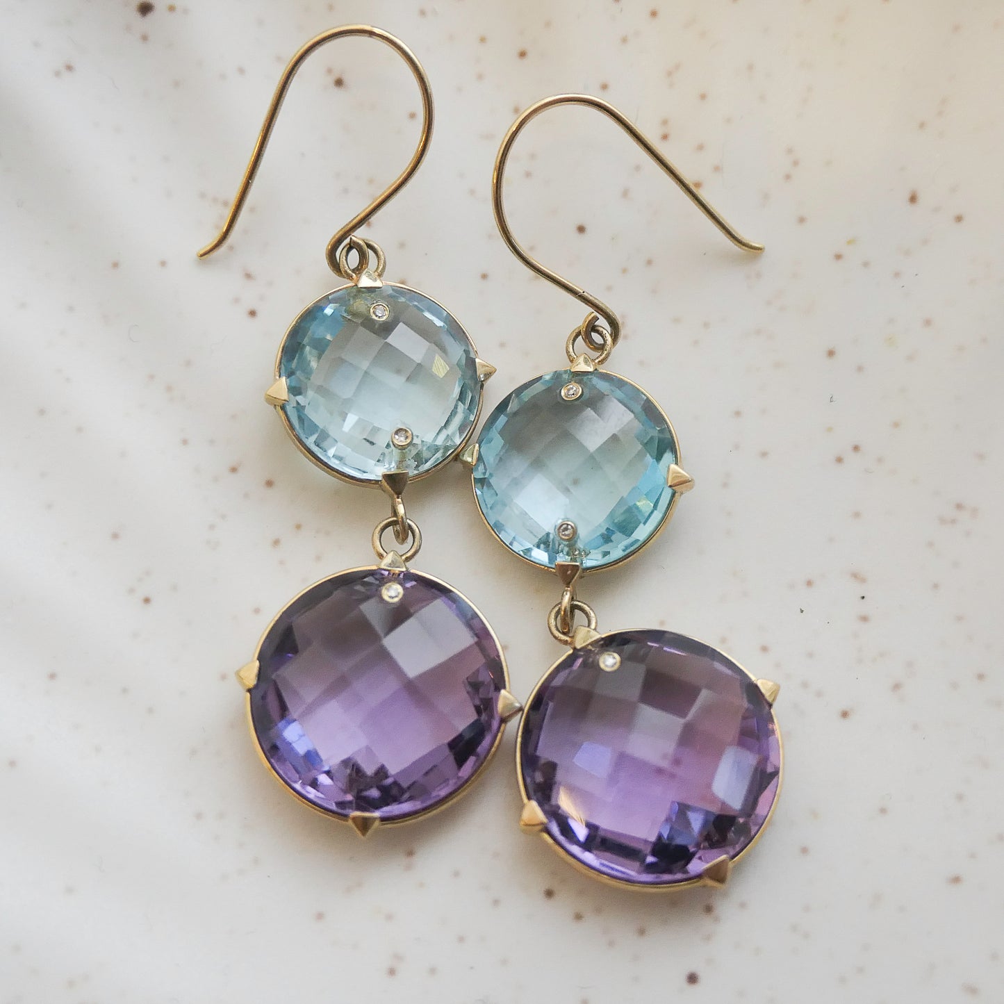 Blue Topaz and Amethyst 14kt Yellow Gold Earrings
