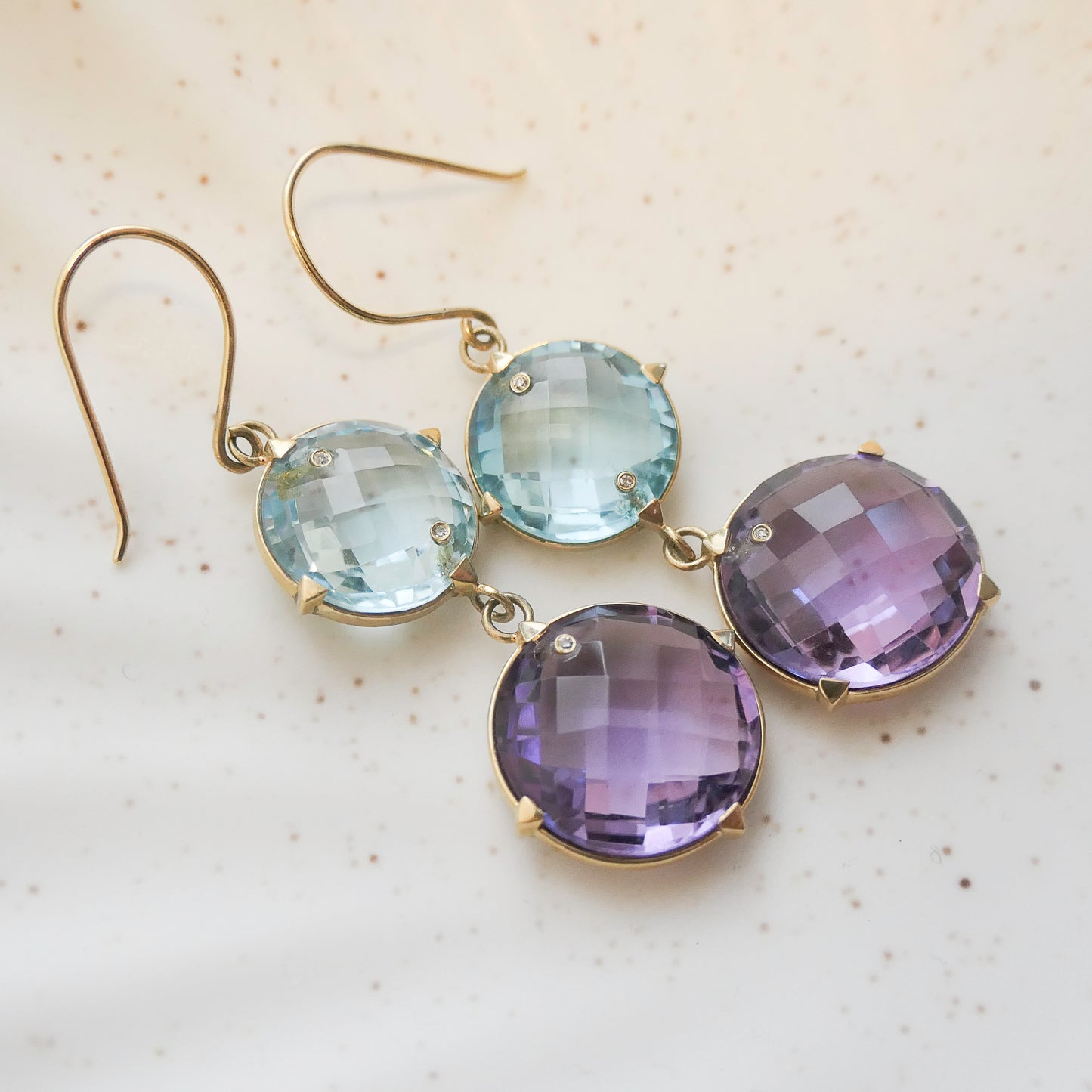 Blue Topaz and Amethyst 14kt Yellow Gold Earrings