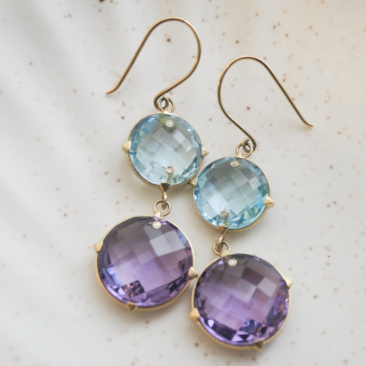 Blue Topaz and Amethyst 14kt Yellow Gold Earrings