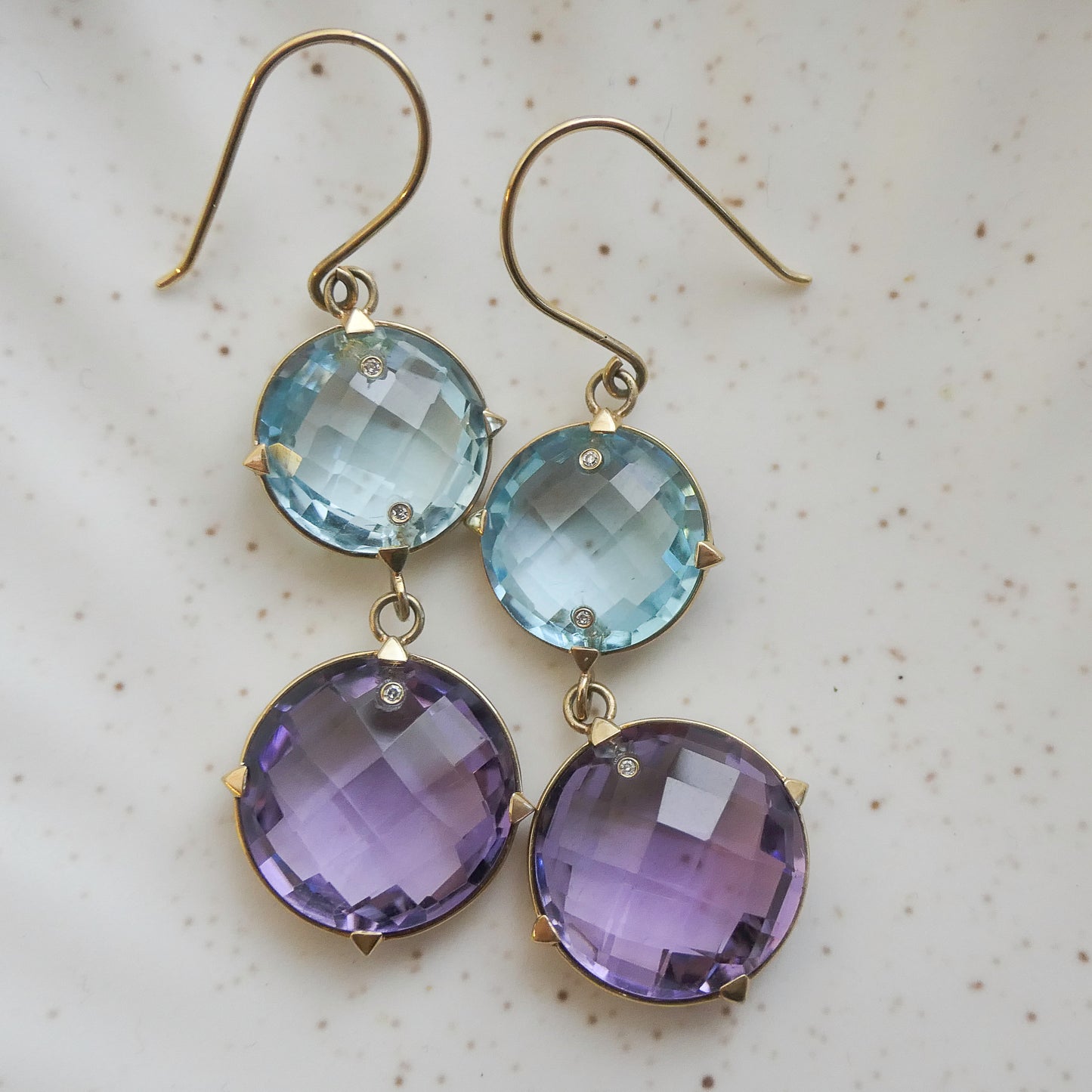 Blue Topaz and Amethyst 14kt Yellow Gold Earrings