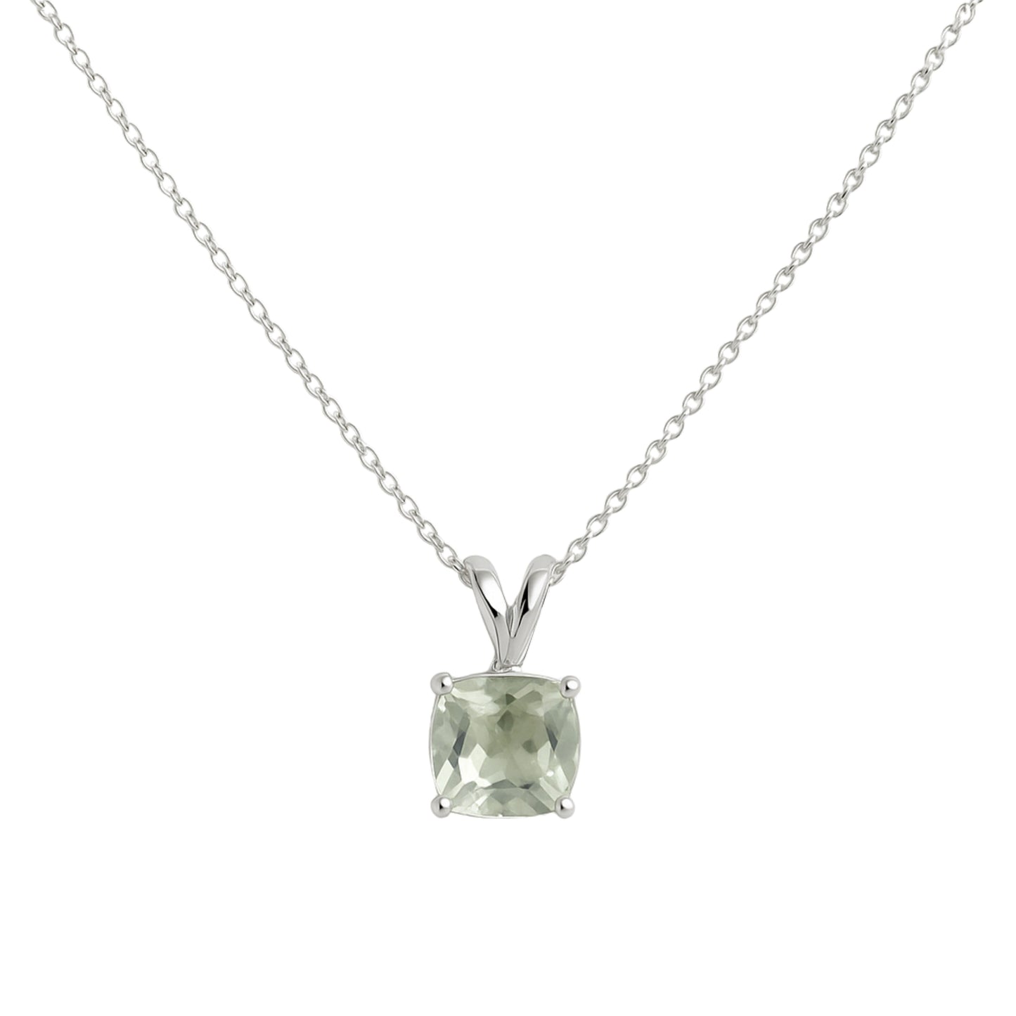 Elegant Green Amethyst Necklace – Cushion Cut,  Sterling Silver