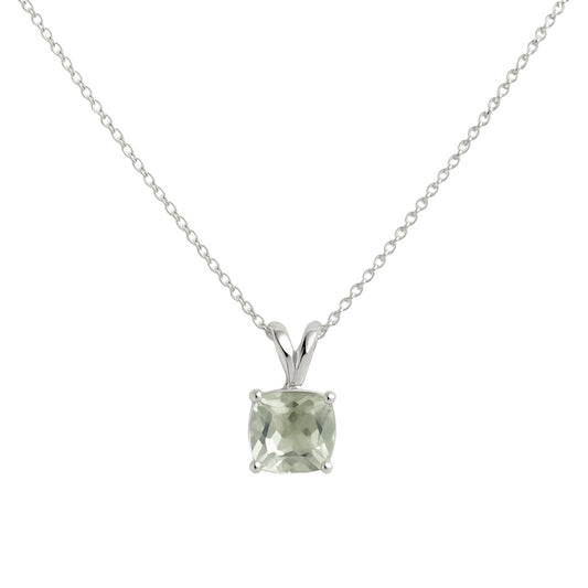 Elegant Green Amethyst Necklace – Cushion Cut,  Sterling Silver