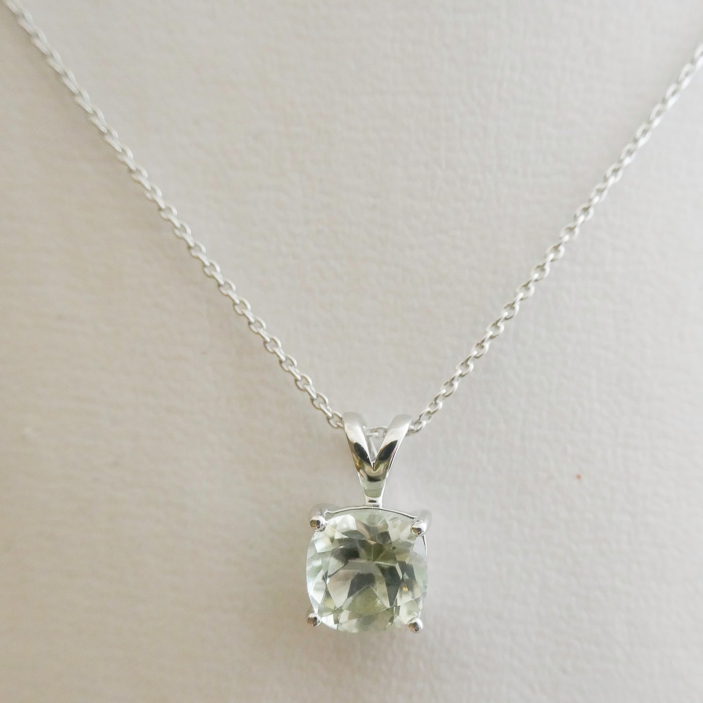 Elegant Green Amethyst Necklace – Cushion Cut,  Sterling Silver