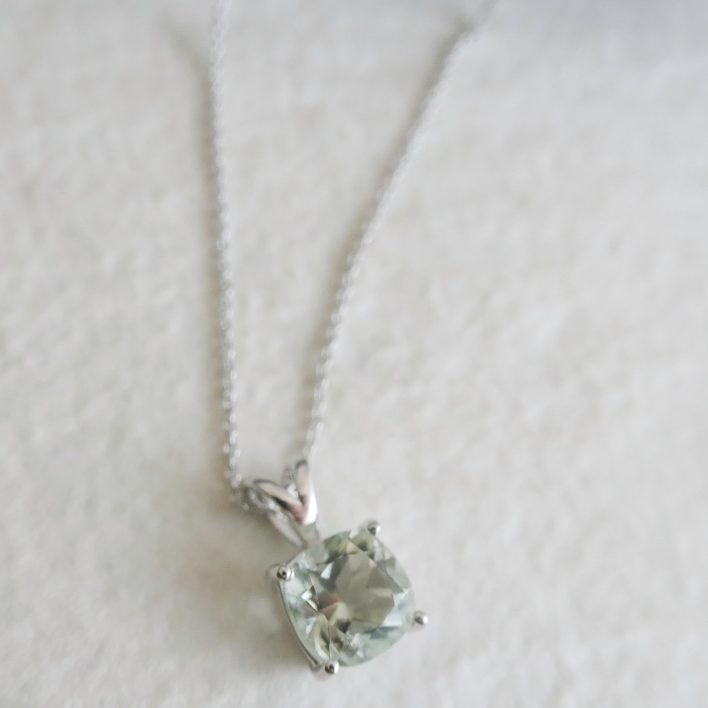 Elegant Green Amethyst Necklace – Cushion Cut,  Sterling Silver