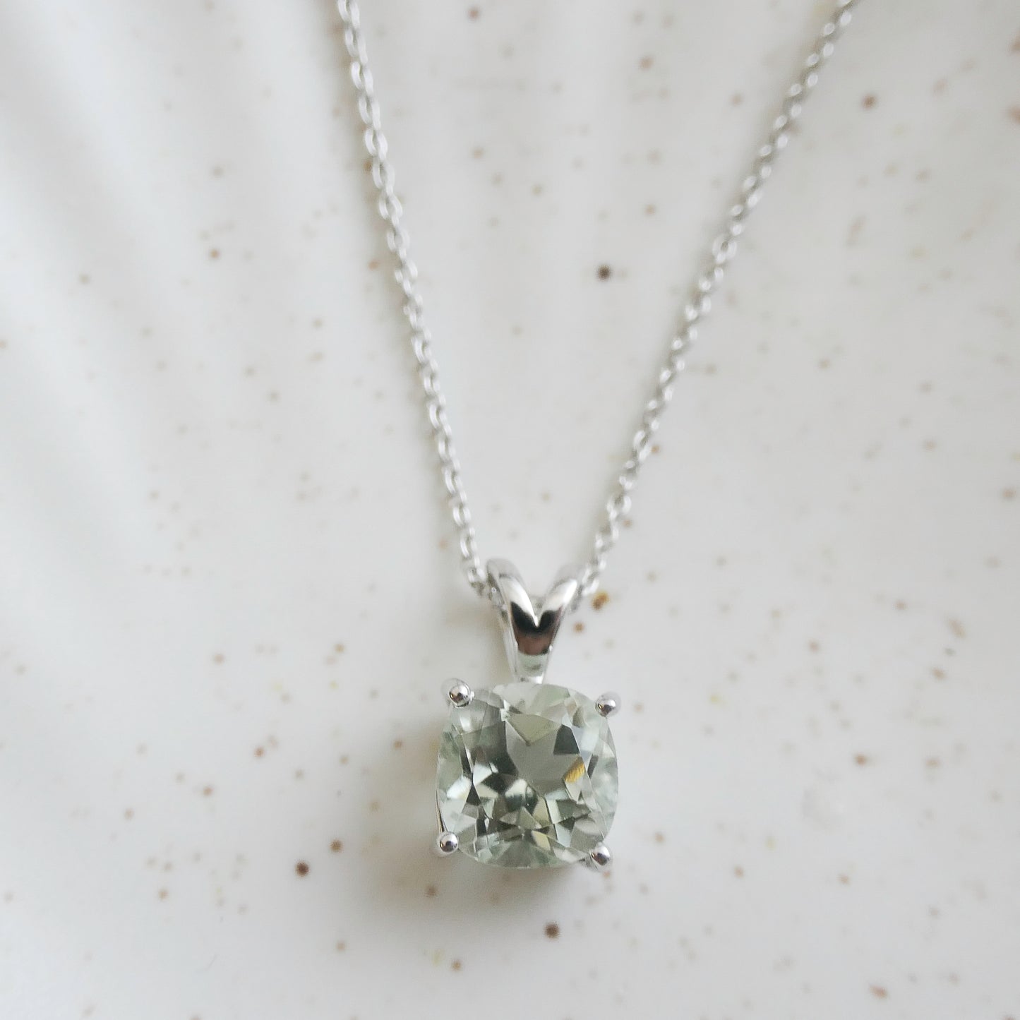 Elegant Green Amethyst Necklace – Cushion Cut,  Sterling Silver