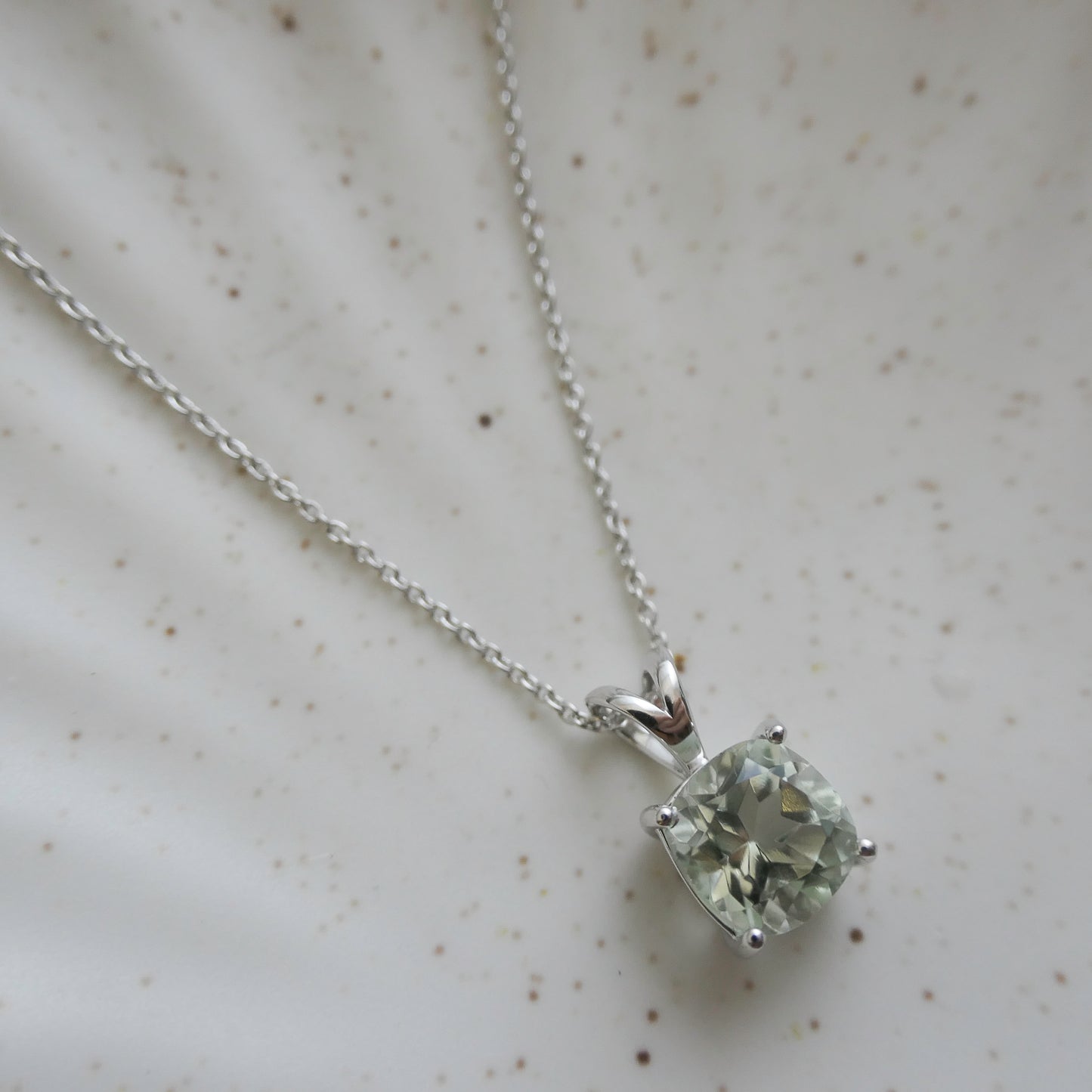 Elegant Green Amethyst Necklace – Cushion Cut,  Sterling Silver