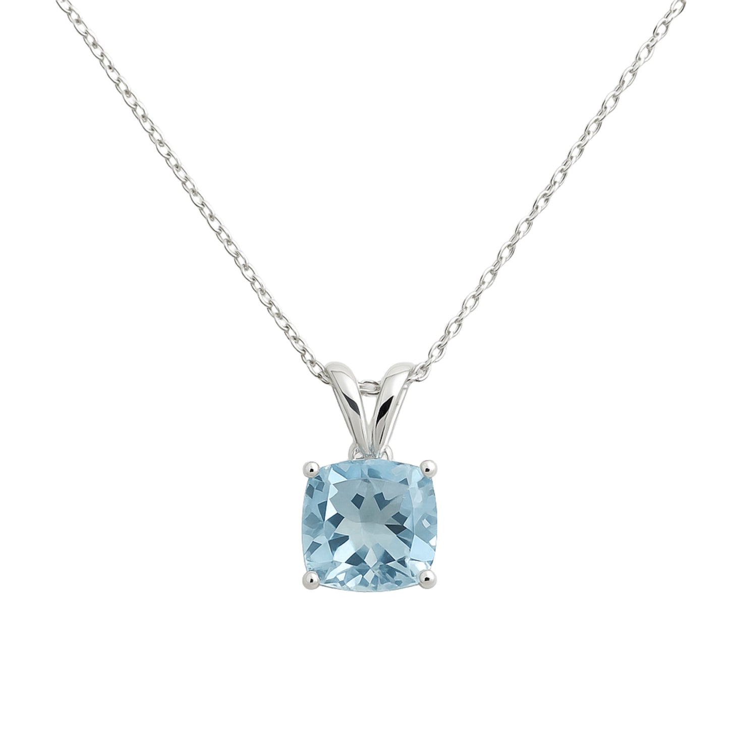 Elegant Blue Topaz Necklace – Cushion Cut, Sterling Silver