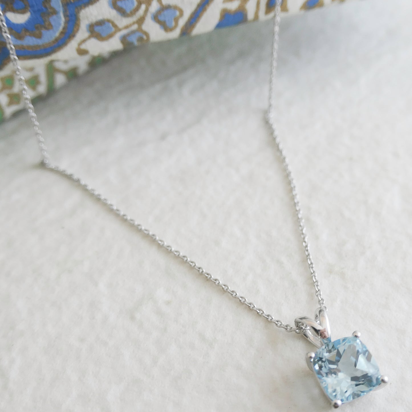 Elegant Blue Topaz Necklace – Cushion Cut, Sterling Silver