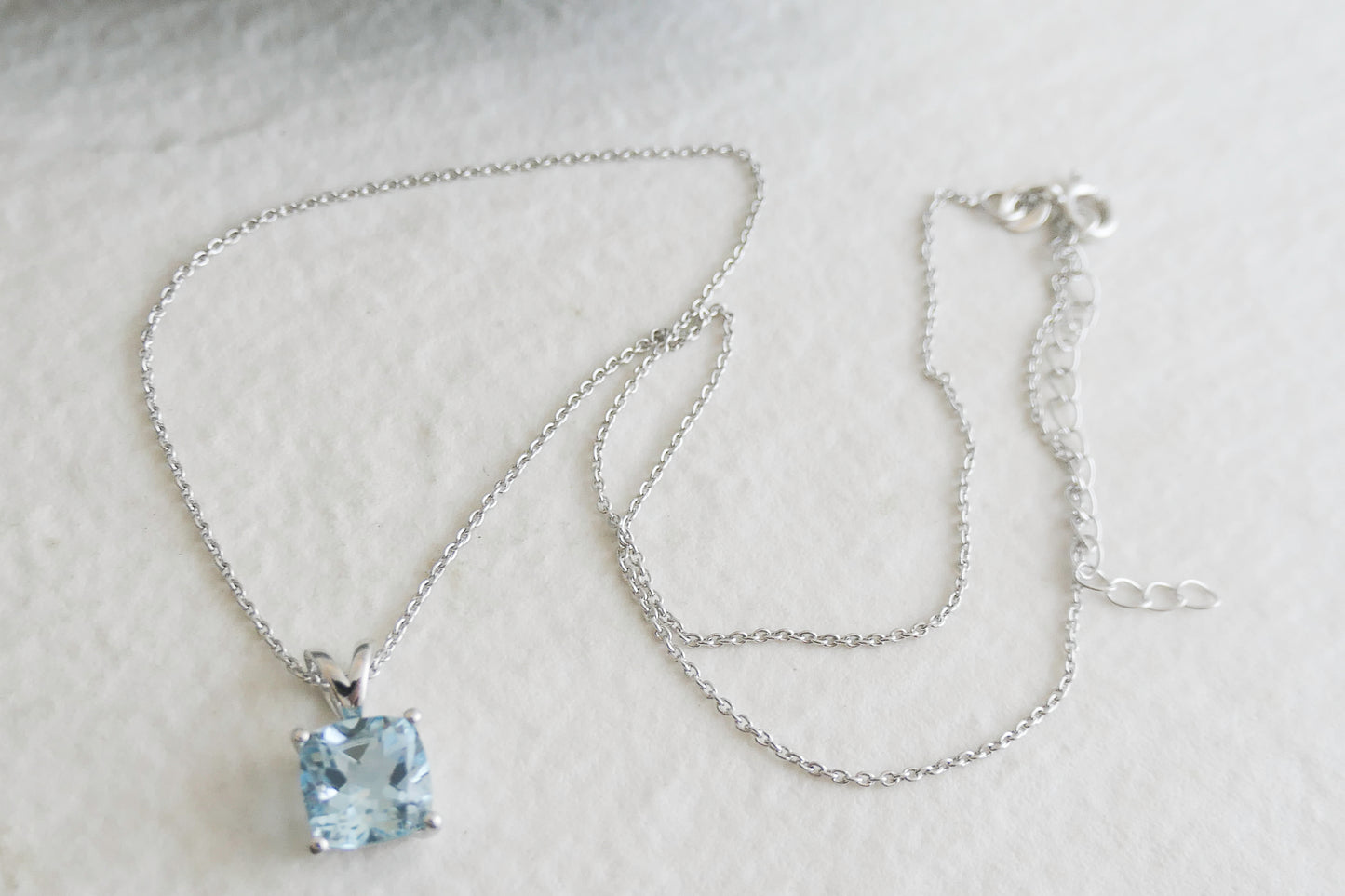 Elegant Blue Topaz Necklace – Cushion Cut, Sterling Silver