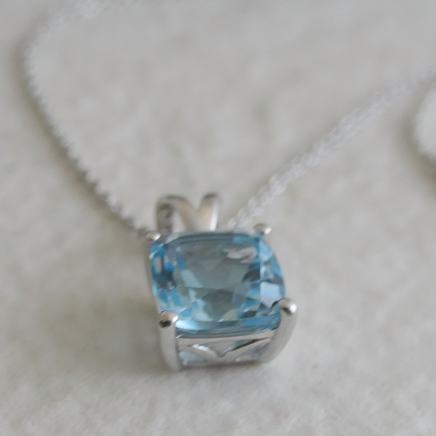 Elegant Blue Topaz Necklace – Cushion Cut, Sterling Silver