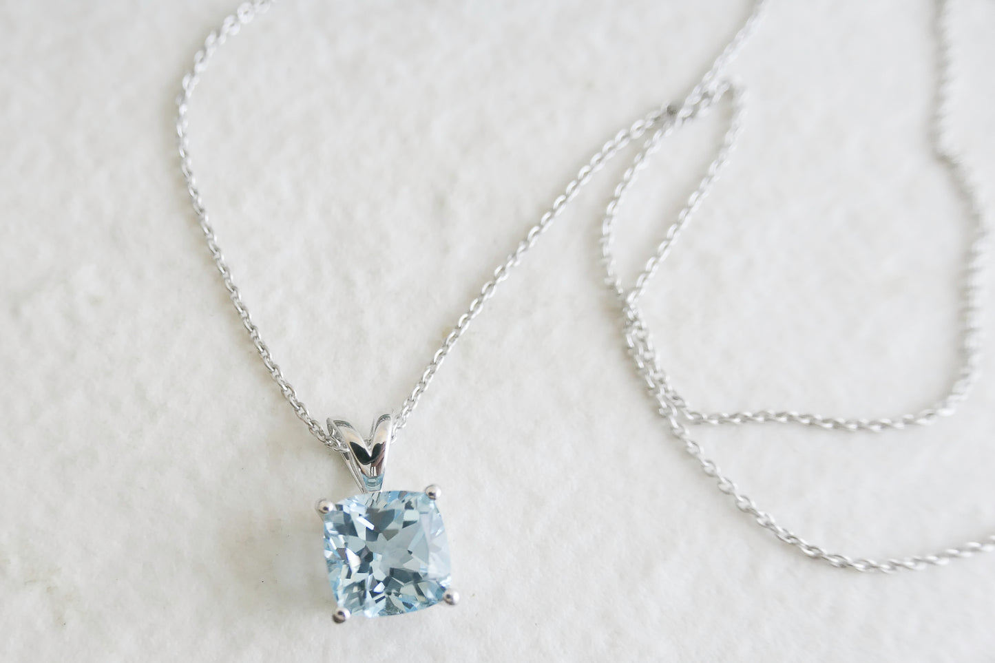Elegant Blue Topaz Necklace – Cushion Cut, Sterling Silver