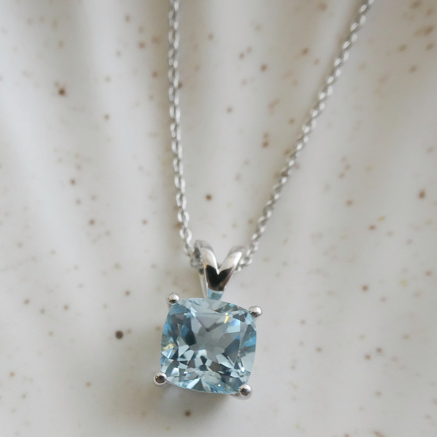 Elegant Blue Topaz Necklace – Cushion Cut, Sterling Silver