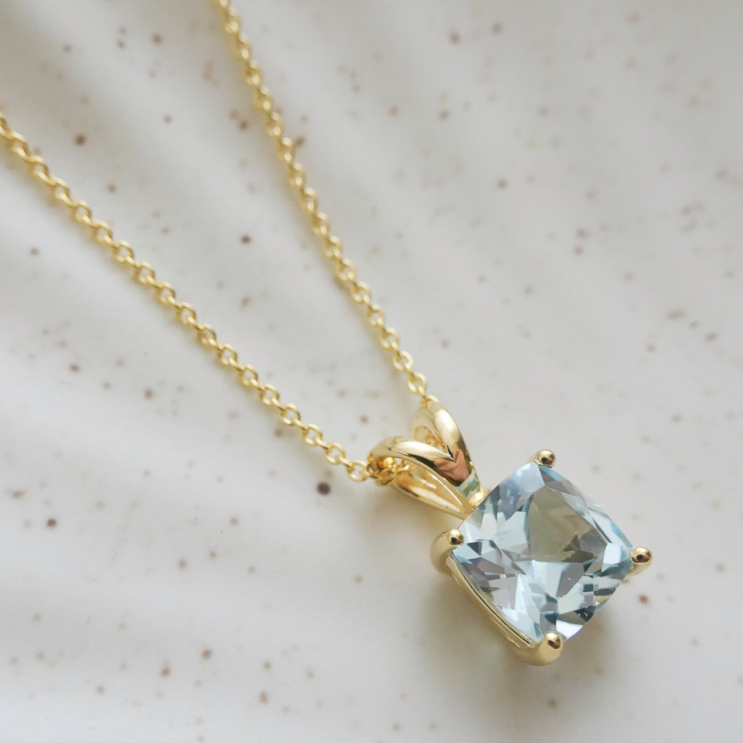 Elegant Blue Topaz Necklace – Cushion Cut, Gold Plated Sterling Silver