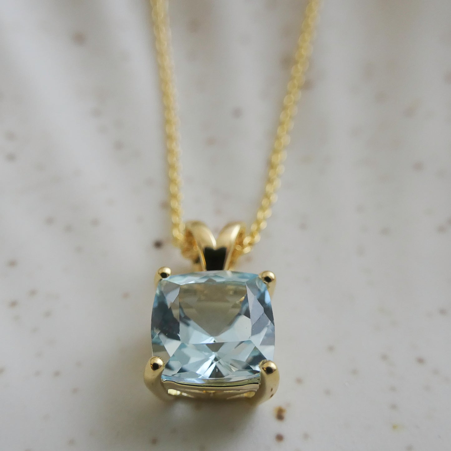 Elegant Blue Topaz Necklace – Cushion Cut, Gold Plated Sterling Silver