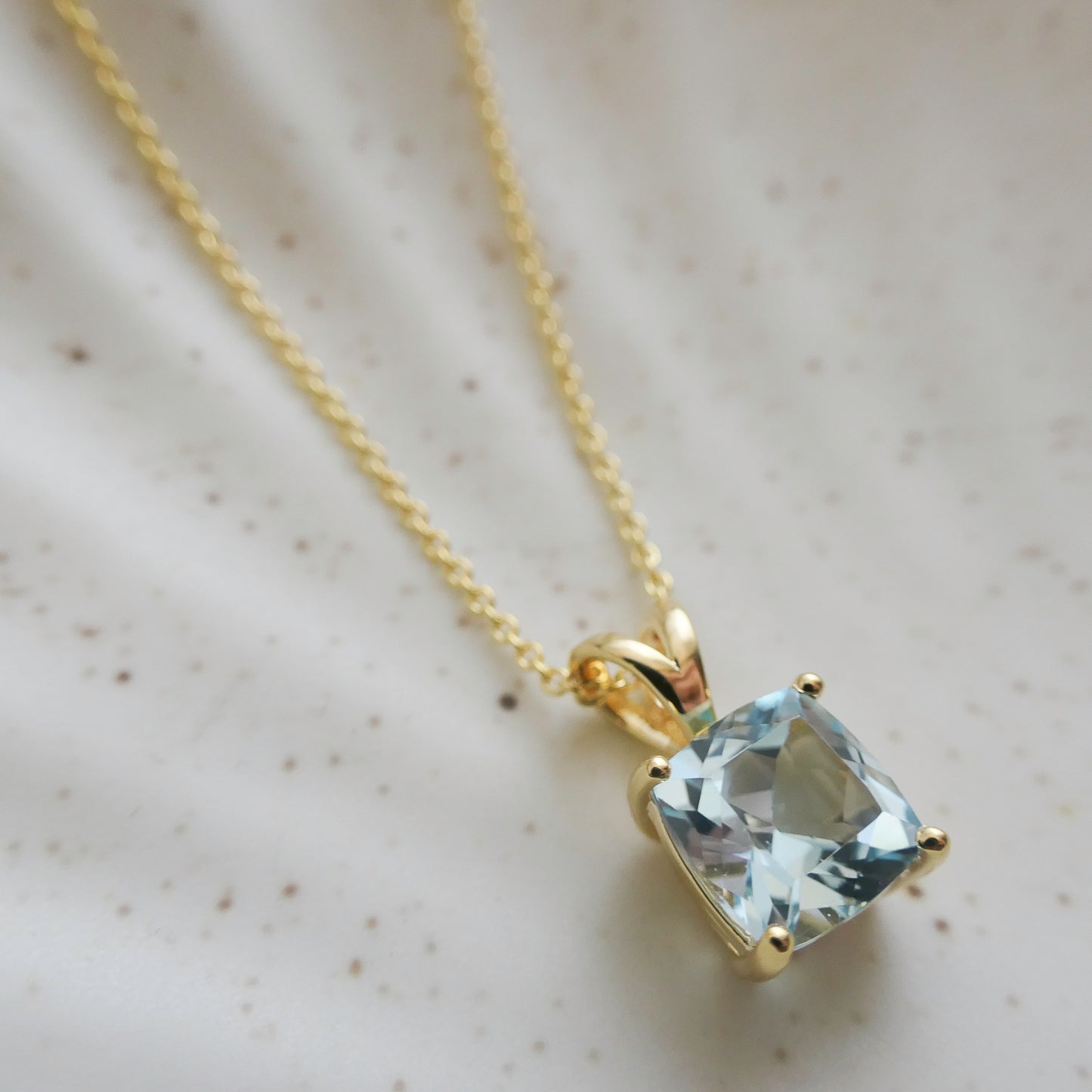 Elegant Blue Topaz Necklace – Cushion Cut, Gold Plated Sterling Silver