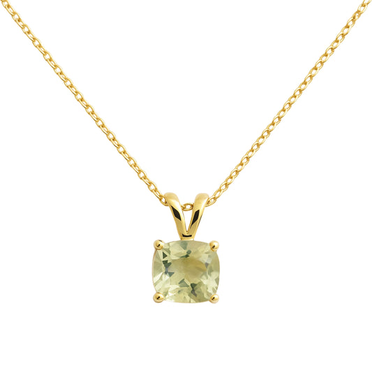 Elegant Green Amethyst Necklace – Cushion Cut,  Gold Plated Sterling Silver