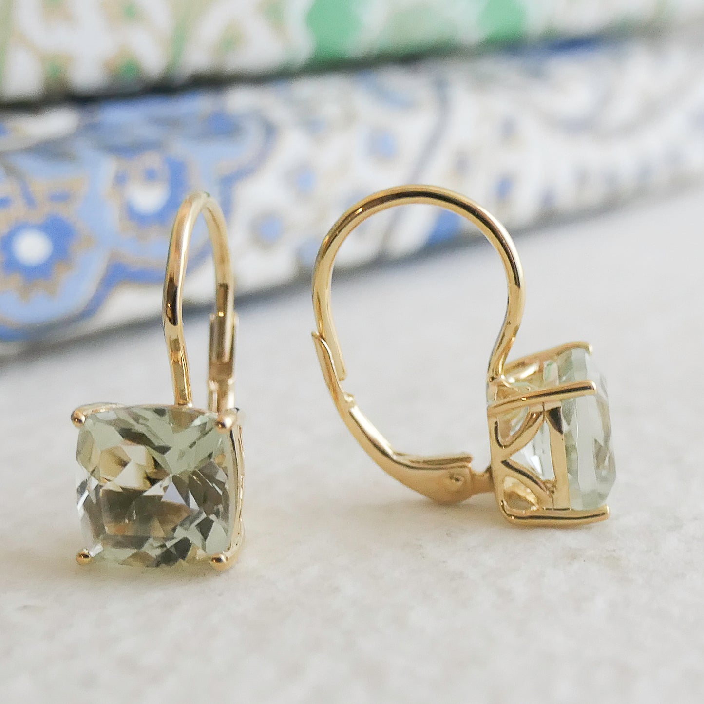 Green Amethyst Gold Vermeil Leverback Earrings