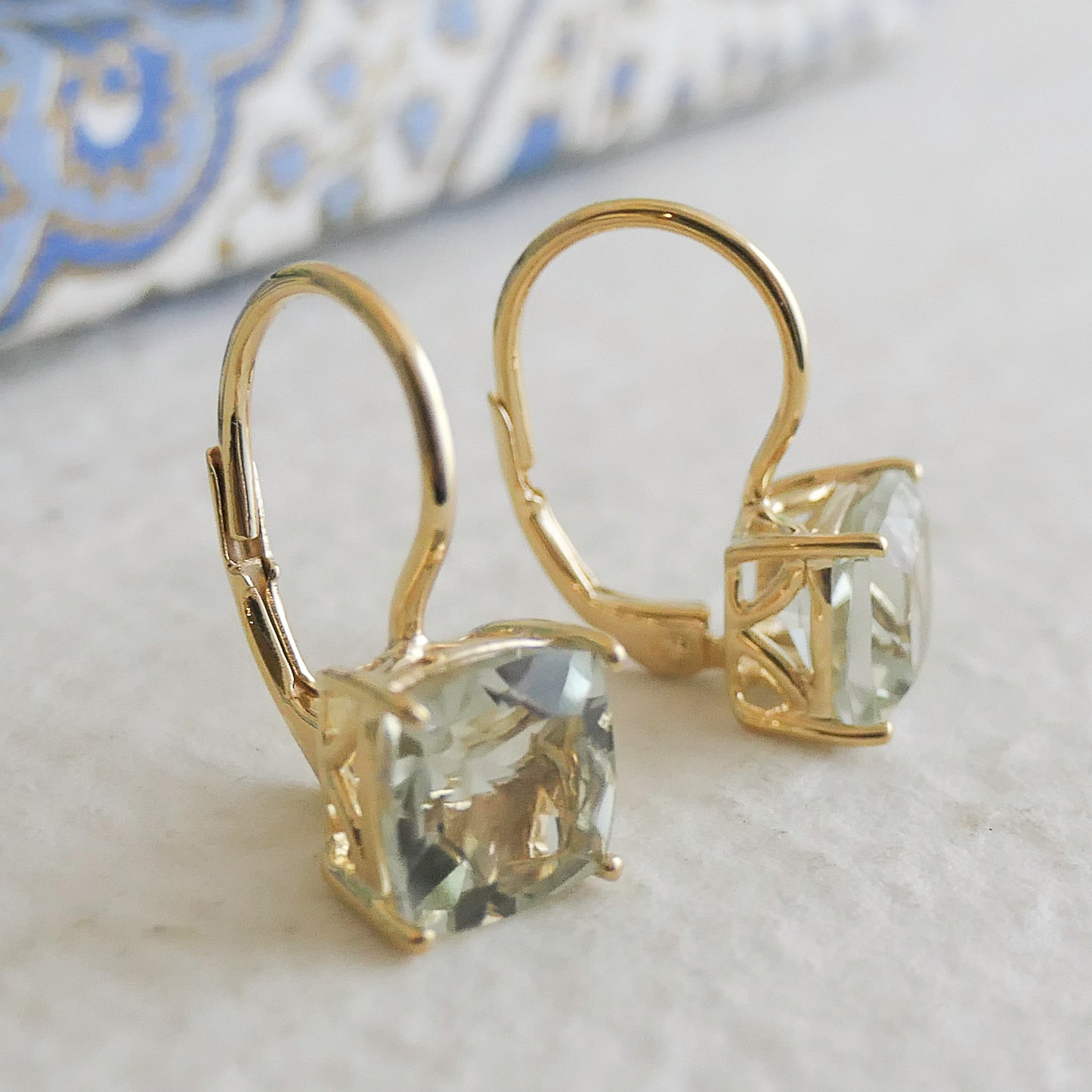 Green Amethyst Gold Vermeil Leverback Earrings