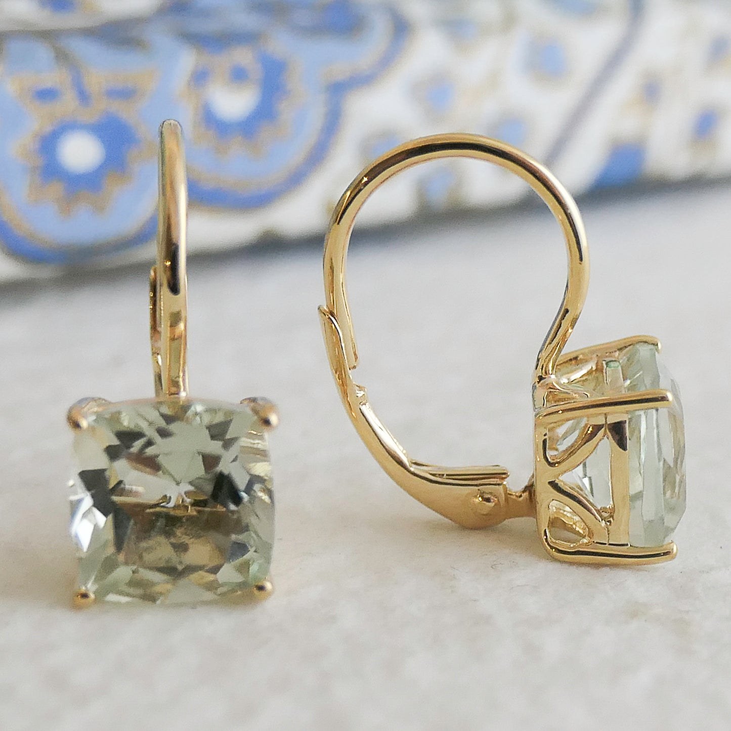 Green Amethyst Gold Vermeil Leverback Earrings