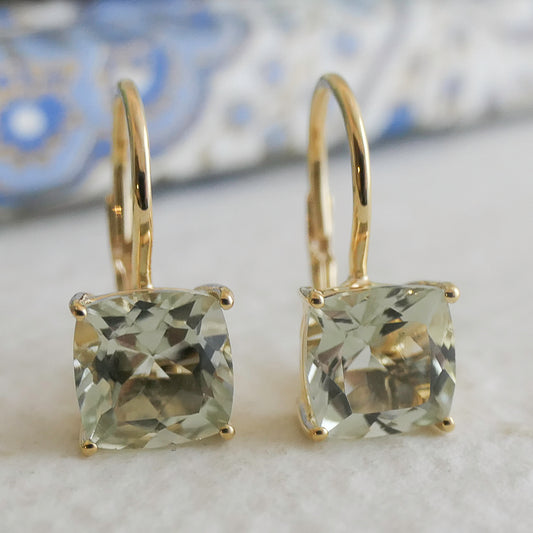 Green Amethyst Gold Vermeil Leverback Earrings