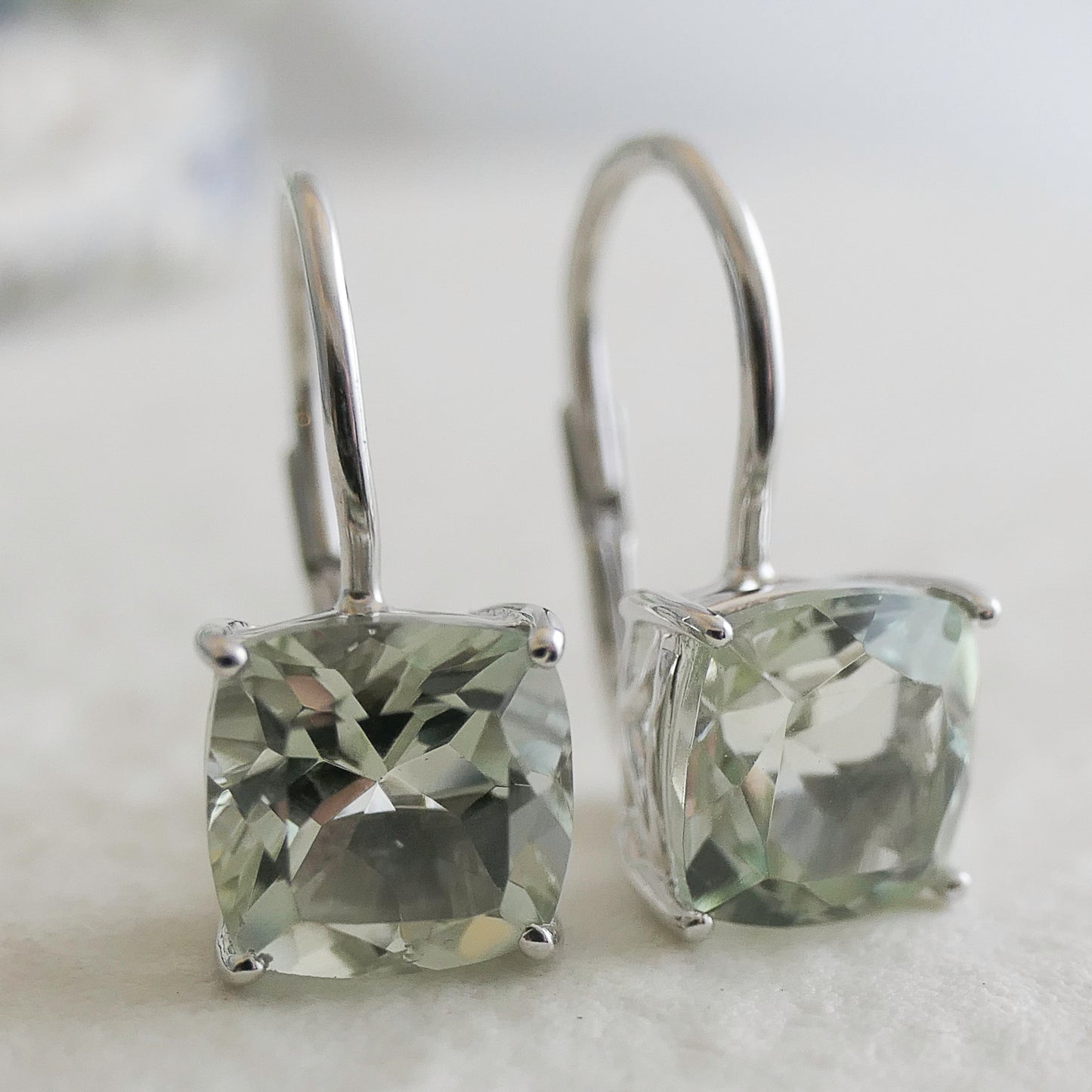 Green Amethyst Silver Leverback Earrings