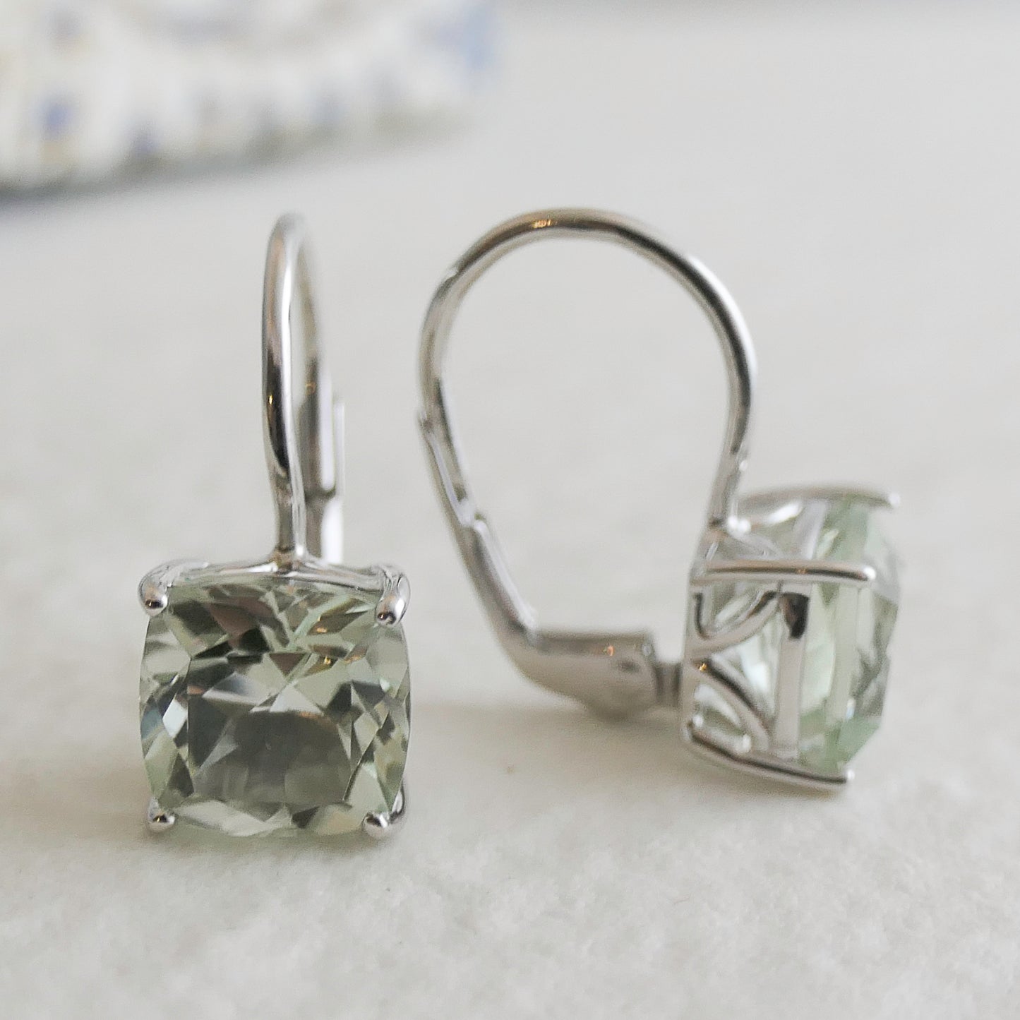 Green Amethyst Silver Leverback Earrings