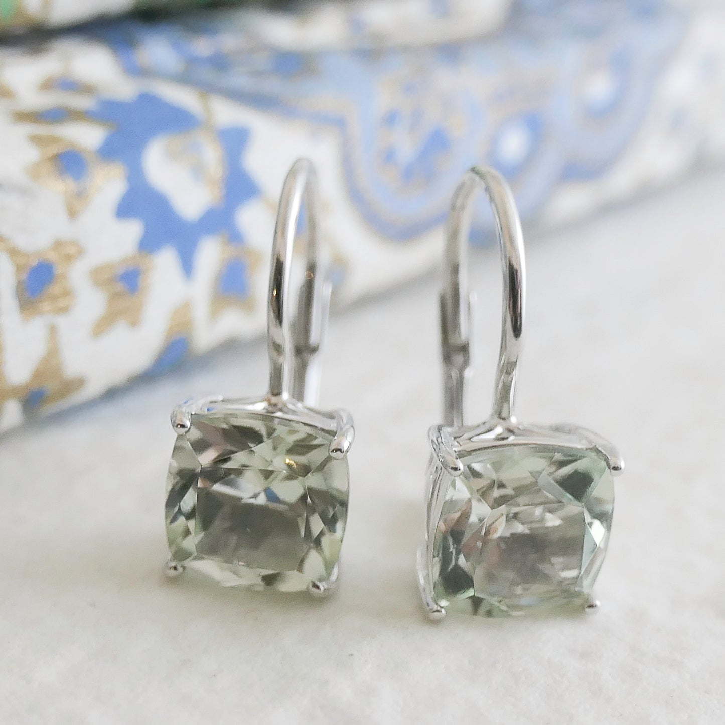 Green Amethyst Silver Leverback Earrings