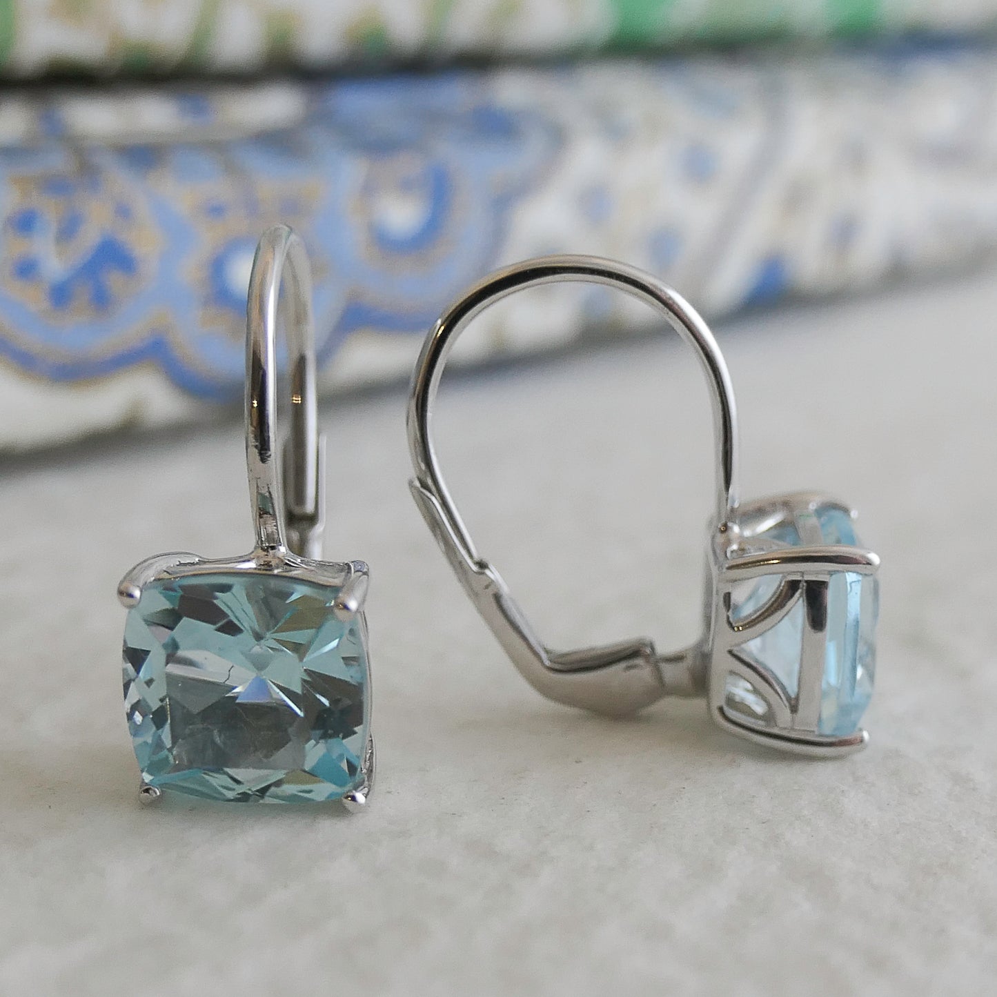 Blue Topaz Sterling Silver Leverback Earrings