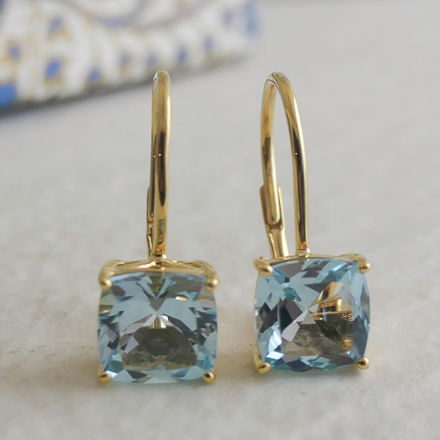 Blue Topaz Gold Vermeil Leverback Earrings