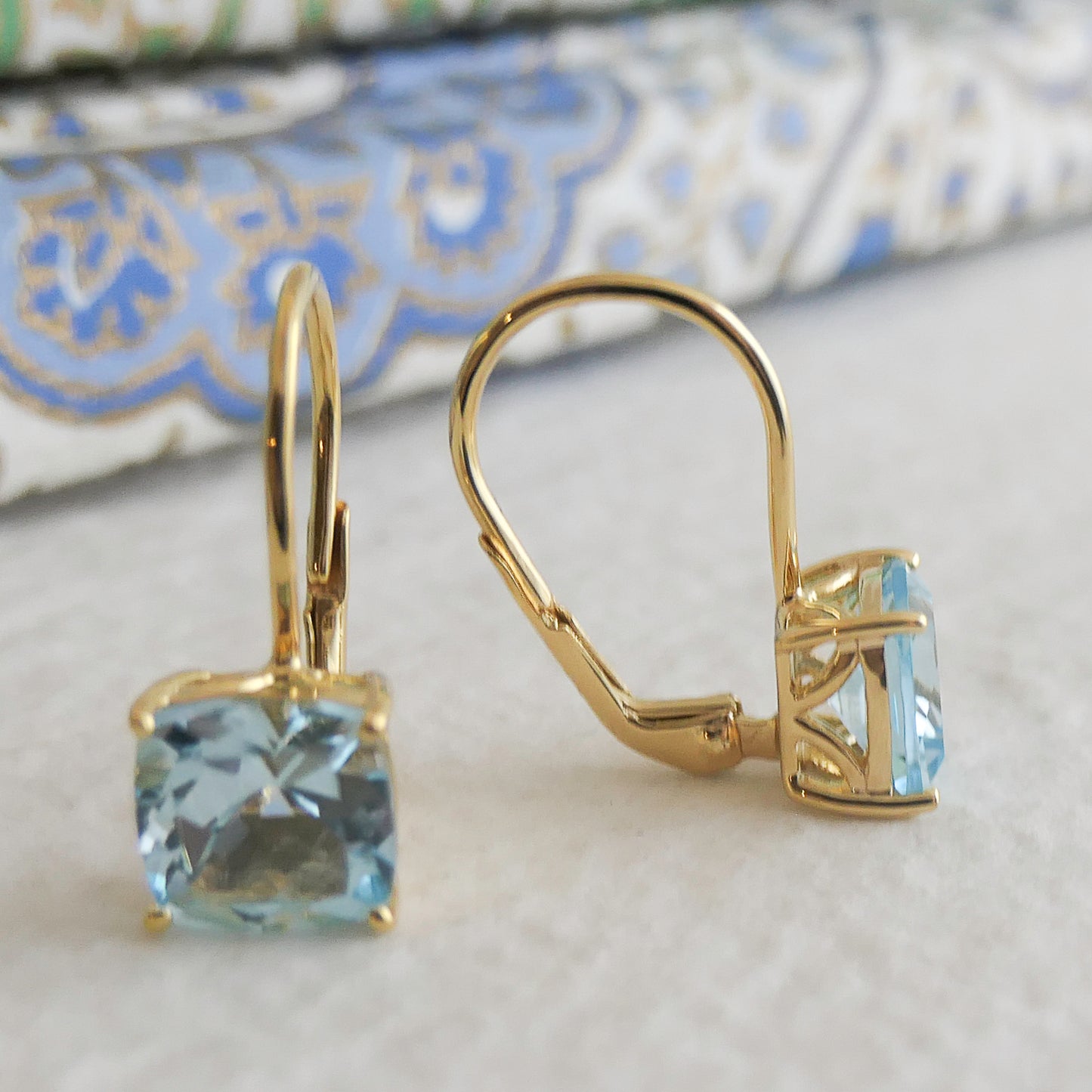Blue Topaz Gold Vermeil Leverback Earrings