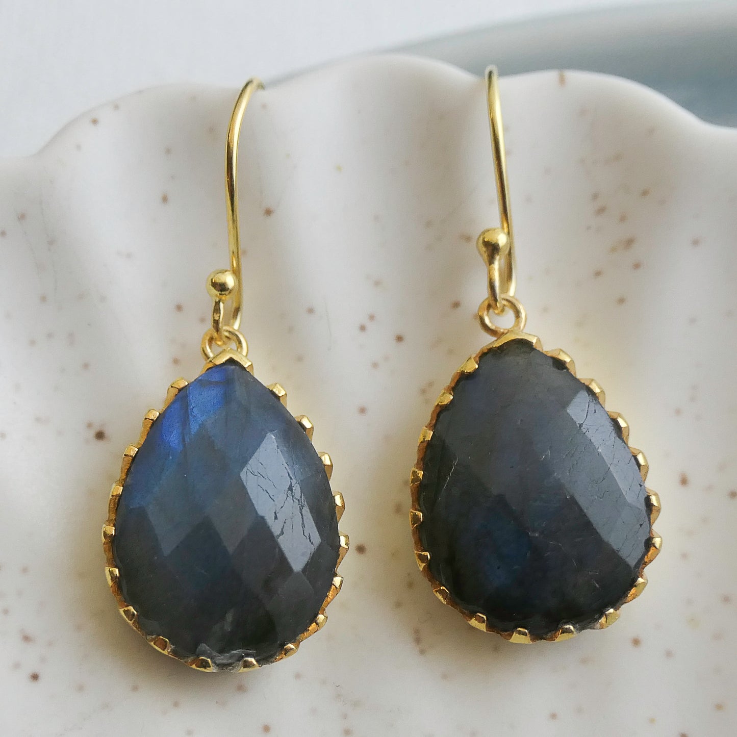 Labradorite 12x16 Vermeil Drop Earrings