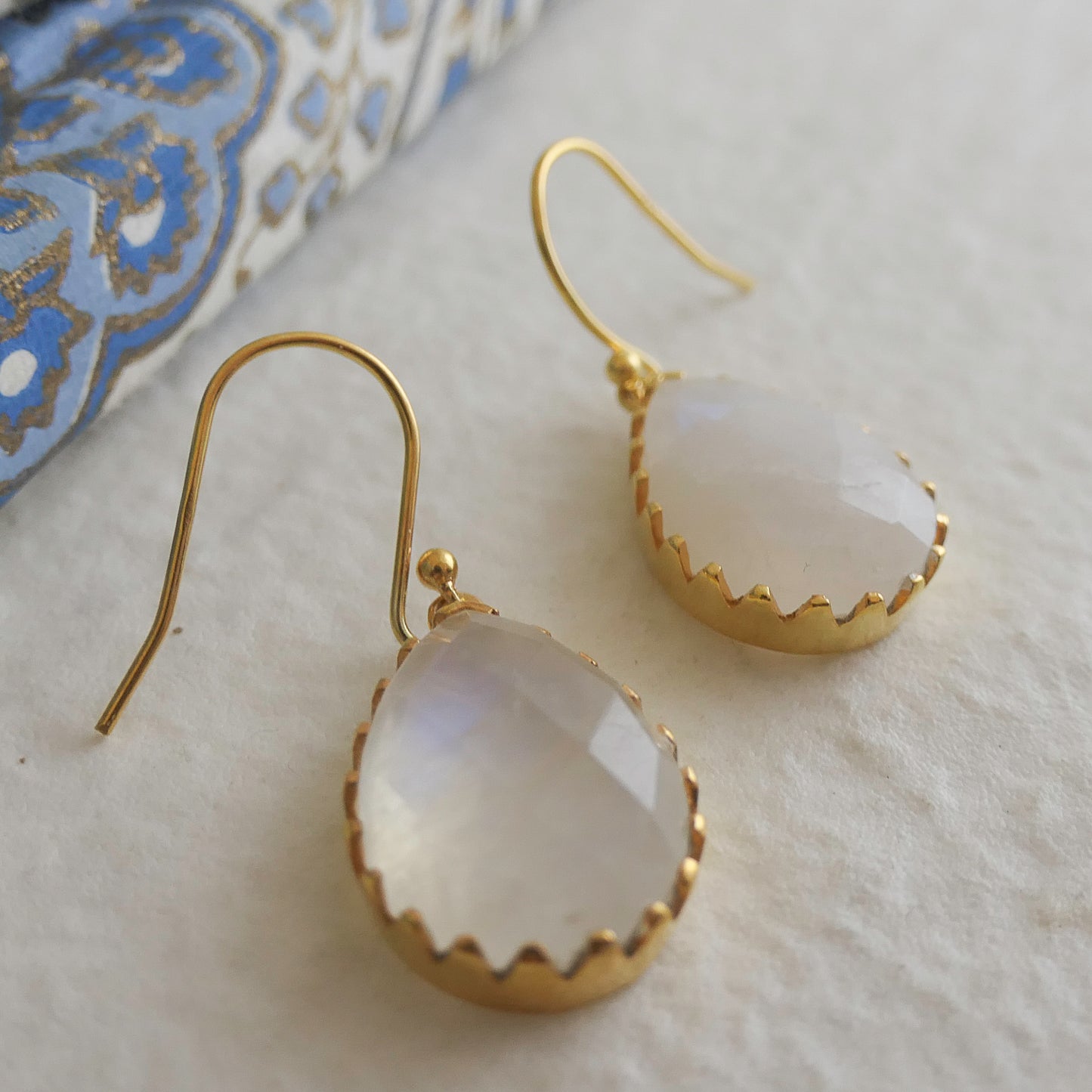 Moonstone 12x16 Vermeil Drop Earrings